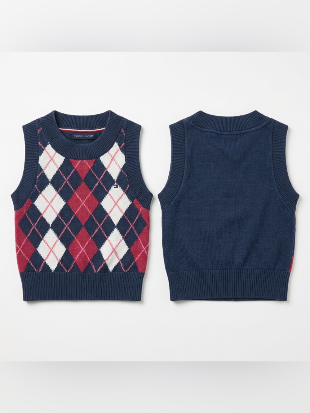 Tommy Hilfiger Baby Argyle Sweater Vest 6-9 Months Crest Preppy Academia Knit